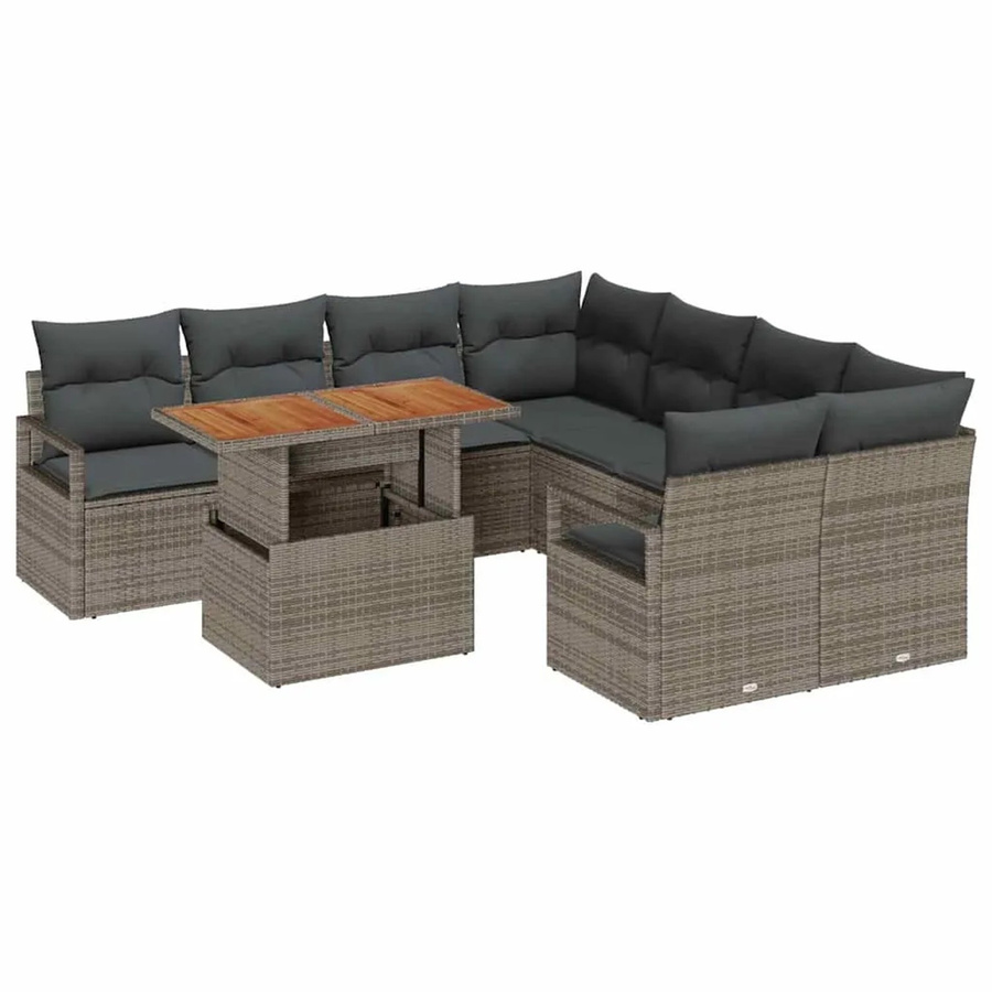 vidaXL 9-tlg. Garten-Sofa-Set in Grau aus Poly-Rattan mit Stauraum und Tisch - Bild 2