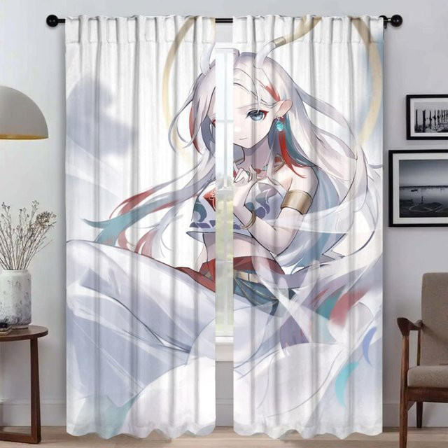 Zweiteiliges Fenster Vorhang Set mit Hirsch Motiv in Mehrfarbig, Semi-transparent, Breite: 50 cm, Höhe: 70 cm - Bild 1