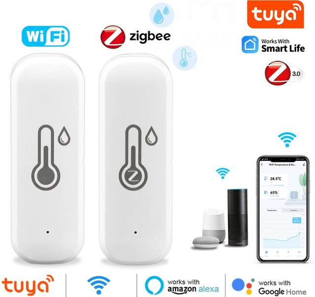Tuya Smart Temperatur und Feuchtigkeit Sensor Weiß – Zigbee/Wifi Thermometer Monitor kompatibel mit Alexa und Google Home Assistent - Bild 1