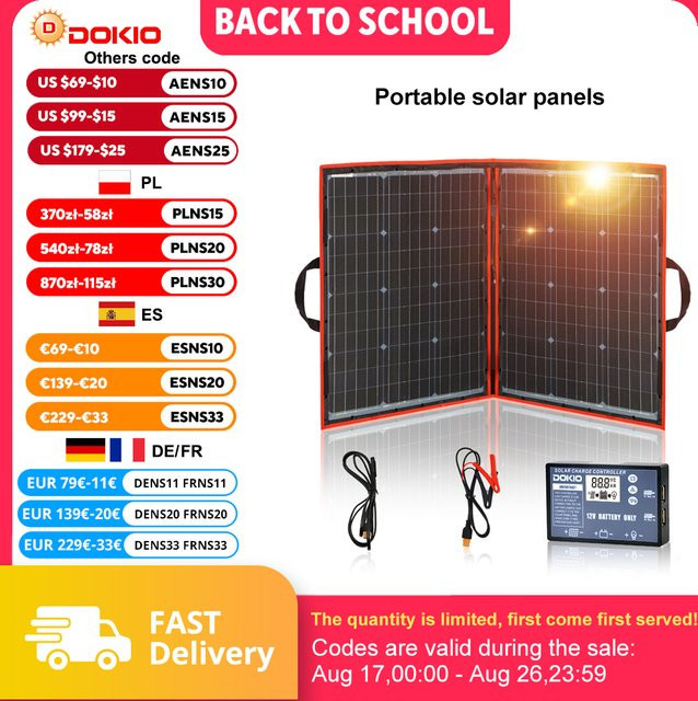 Dokio 100W Flexibles Faltbares Mono-Solarpanel für Reisen, Boot und Wohnmobil, Schwarz - Bild 1