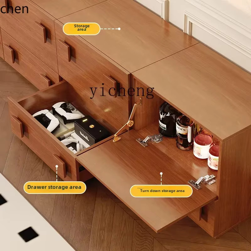 HXL Massivholz TV-Schrank für dein Wohnzimmer in Braun mit modernem Design und Windmodul-Optik - Bild 2