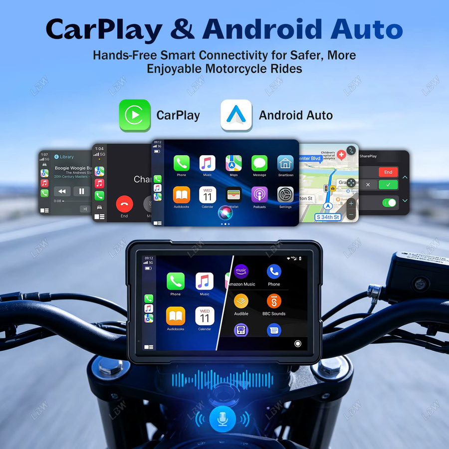 LBW 7 Zoll Motorrad-GPS-Navigation mit CarPlay und Android, inklusive TPMS und Dual-Kameras, Schwarz - Bild 3