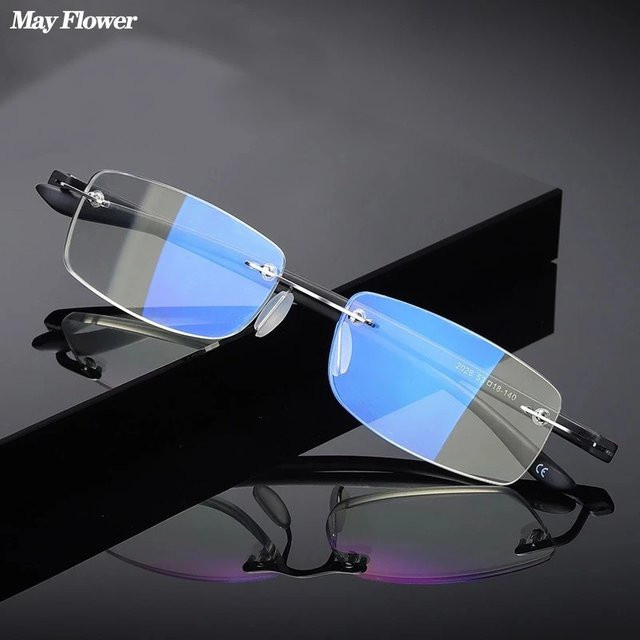May Flower Lesebrille, randlos, quadratisch, Metall - Bild 1