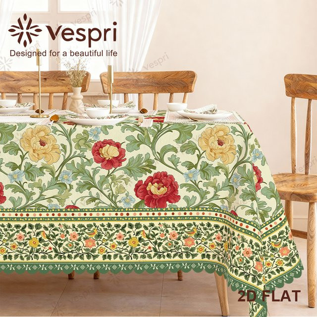 Vespri Blumen-Tischdecke mit floralem Muster in Pastellgrün und Weiß für Ostern und Frühling - Bild 1
