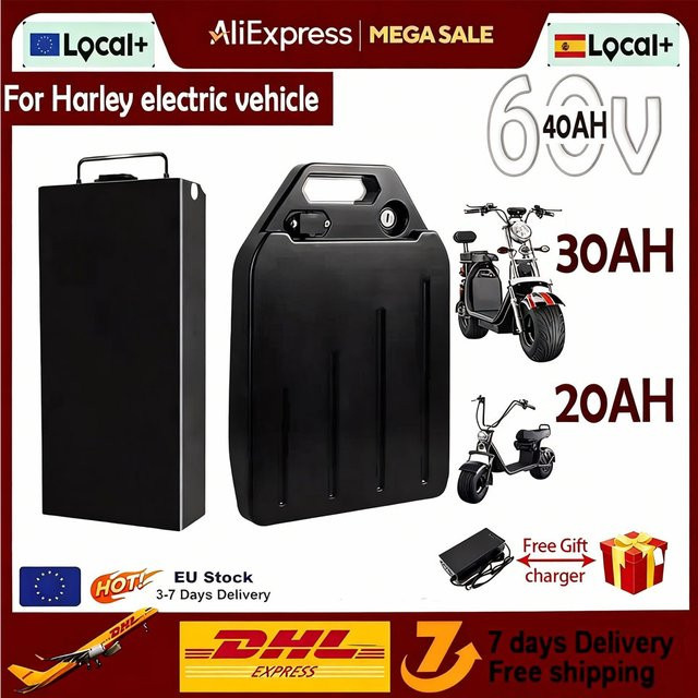 Ddadache Lithium-Akku 60 V für Citycoco Elektroroller, 20 Ah 30 Ah wasserdichte 18650 Batterie in Schwarz - Bild 1