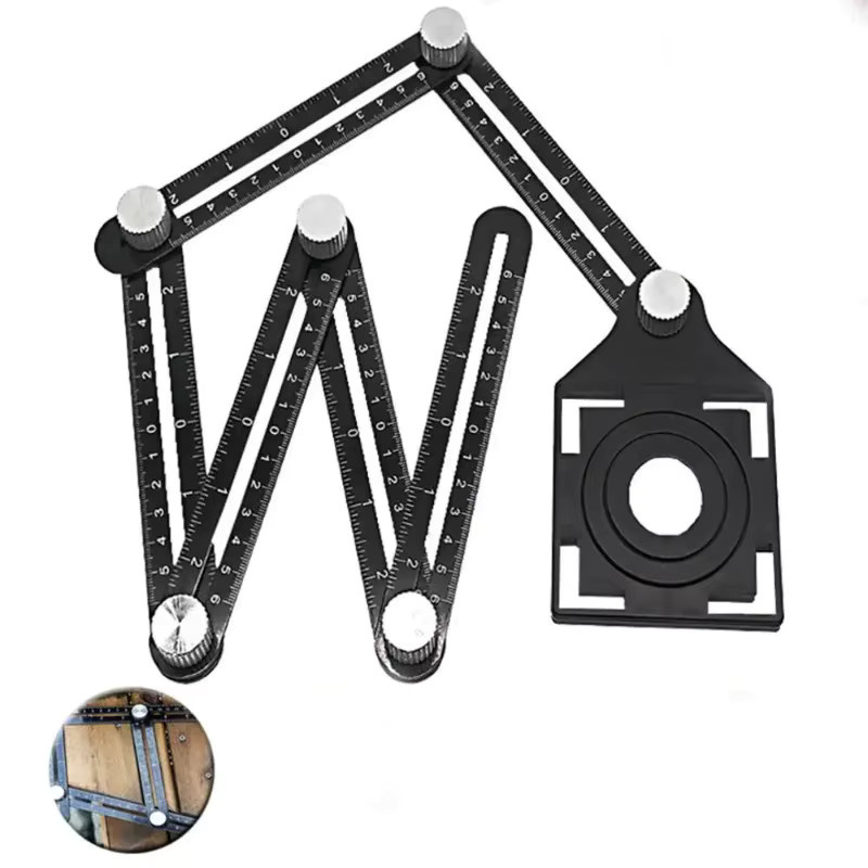 JUSTINLAU Multifunktionales Klappmaßband aus Aluminium-Legierung in Schwarz für Fliesen-Positionierung und Holzbearbeitung - Bild 2