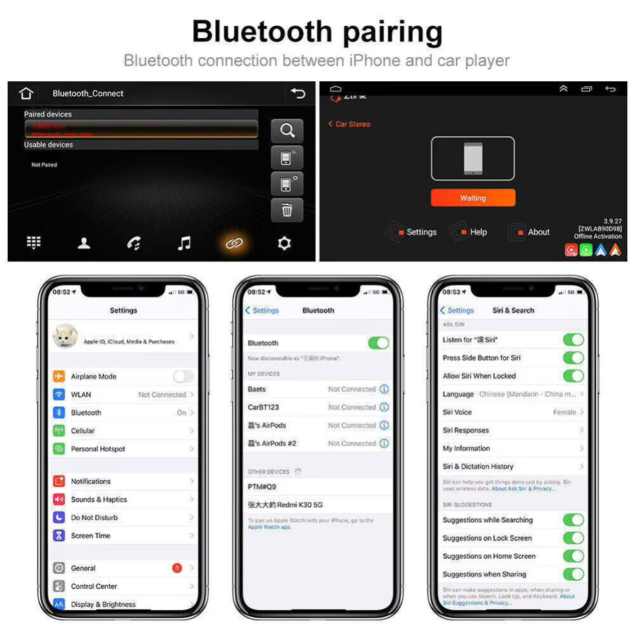 9 Zoll Android 14 Multimedia Navigationssystem mit Carplay und Android Auto für Volkswagen T6 Transporter Multivan 2016 - 2022, Schwarz, 4+64 GB - Bild 3