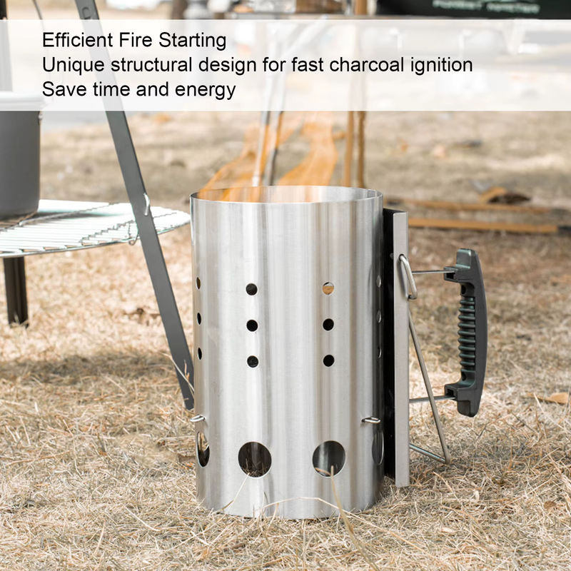Fdit Kaminstarter aus Edelstahl in Silber für Holzkohle, tragbarer Grillstarter für Camping und Picknick - Bild 3