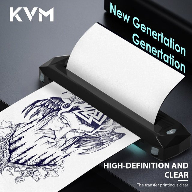 KVM Tragbares Thermo-Tattoo-Transfer-Drucker-Set mit A4-Transferpapier und transparentem Transferpapier in Schwarz - Bild 1
