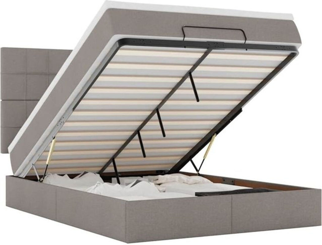 Vidaxl Ottoman Polsterbett mit Matratze in Taupe Meliert, Modernes Bett aus Stoff, Metall und Holzwerkstoff, B/T: 140 x 190 cm - Bild 1