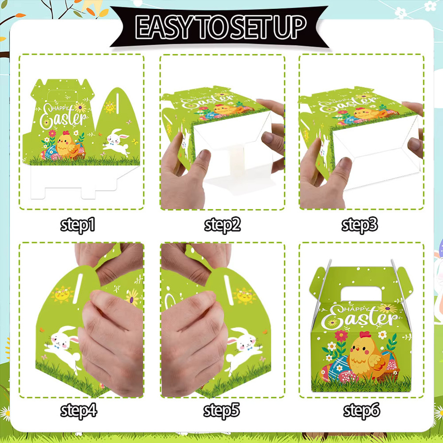 WEIGAO Dekorative Oster Geschenkboxen in Multicolor mit Hasen- und Küken-Motiven für Kinder, 6 oder 12 Stück - Bild 2