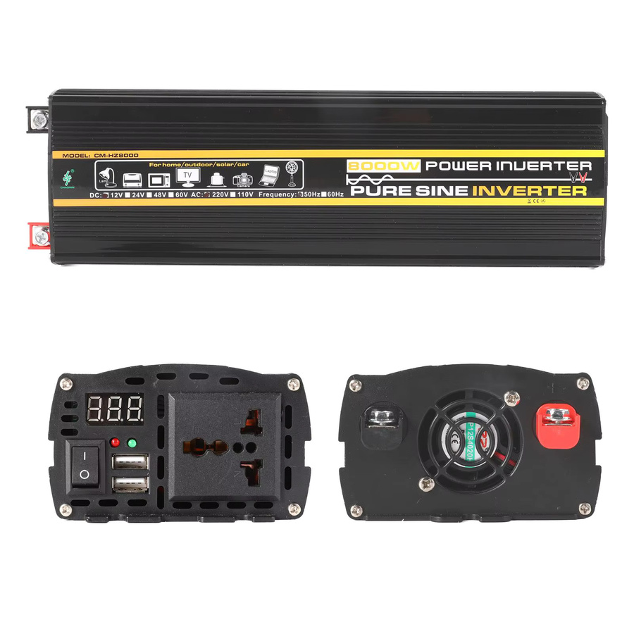 DWiusty 8000W Sinuswellen-Wechselrichter 12V zu 220V/230V Transformator mit USB-Anschlüssen und LED-Anzeige in Schwarz - Bild 6
