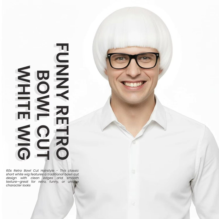 WHIMSICAL W Perücke, weißer Bowl-Cut mit Pony, Herren - Bild 2