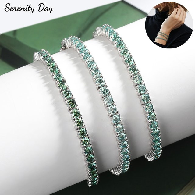 Serenity Tennisarmband, 925 Silber, vergoldet, grüner Moissanit, Unisex - Bild 1