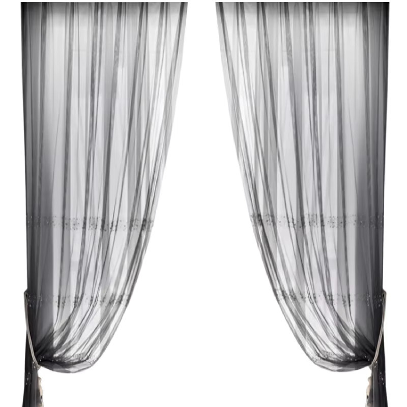 JESSANS Luxus Tüllvorhang mit Perlen-Gitter-Design in Grau, Transparent für Wohnzimmer und Schlafzimmer - Bild 5
