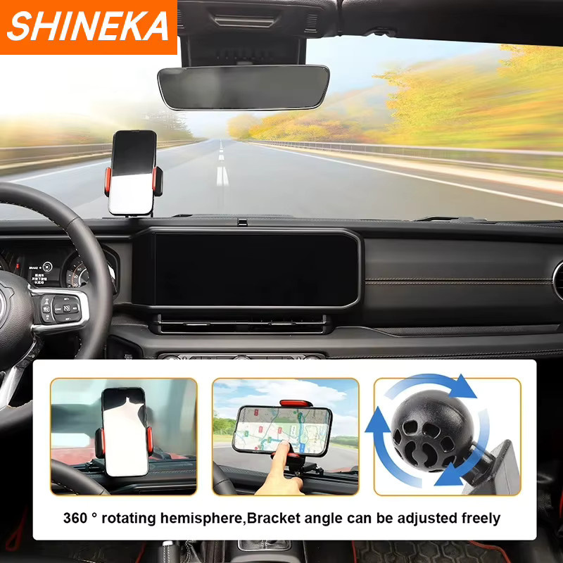 SHINEKA Mittelkonsole GPS-Halterung und Telefonhalter für Jeep Wrangler JL 2024 Up und Jeep Gladiator JT 2024 Up in Schwarz - Bild 5