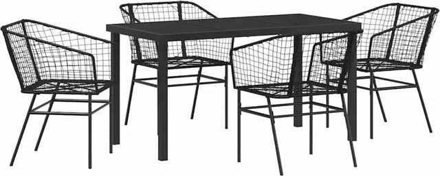 vidaXL Garten Essgruppe 5-teilig aus Poly-Rattan und Stahl in Schwarz Matt - Bild 1