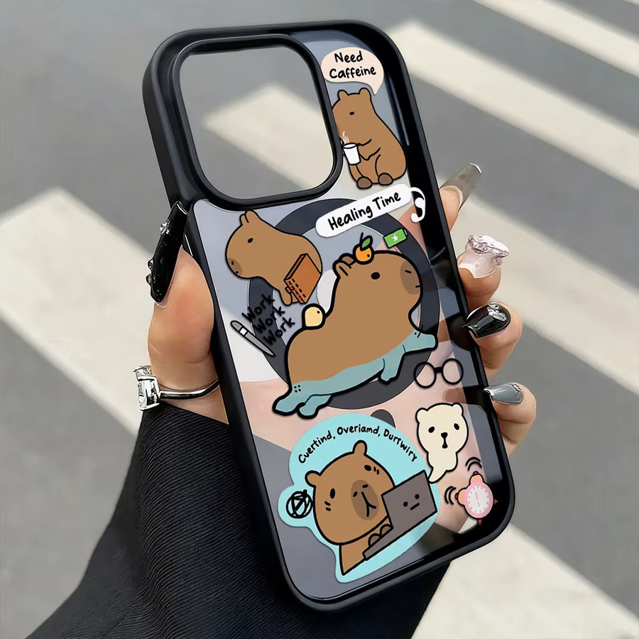 Transparente Capybara Handyhülle mit Trageband und Magnetfunktion für iPhone 11 bis iPhone 17 Pro Max - Bild 4