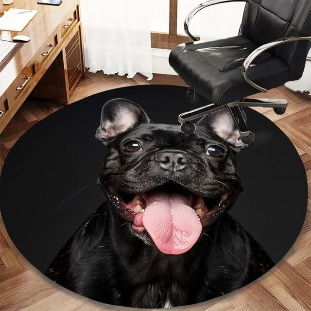 Runder Büro-Teppich mit Französischer Bulldogge in Schwarz aus Polyester als moderne Schreibtischunterlage für dein Home-Office - Bild 1
