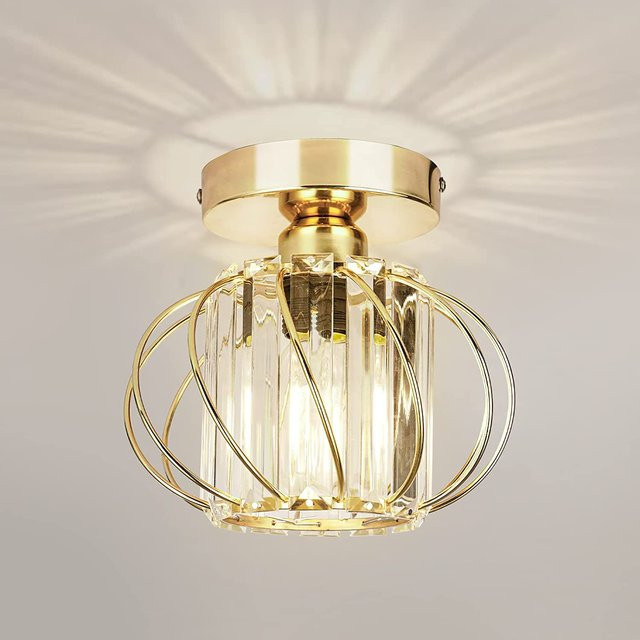 TOMTOP JMS Kristall-Kronleuchter als moderne LED-Deckenleuchte in Gold, minimalistische Unterputzbeleuchtung für Esszimmer, Flur und Eingangsbereiche - Bild 1