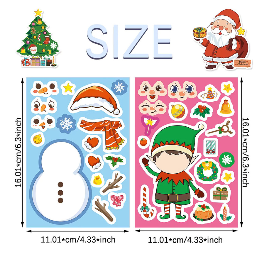 PickJoy Weihnachts Make a Face, DIY-Puzzle-Aufkleber, 8-Blatt Set - Bild 2