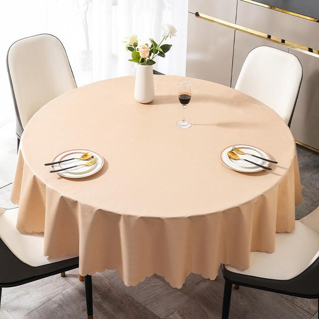 Runde PVC-Tischdecke von Charming Homem in Beige, wasserdicht und waschbar, Durchmesser: 160 cm - Bild 1