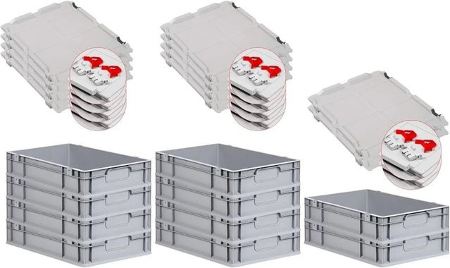 PROREGAL Spar Set 10x Eurobox Nextgen Economy mit Scharnierdeckel und roten Schiebeschnappverschlüssen, Farbe: Rot/Grau, H x B x T: 12 x 40 x 60 cm, 23 Liter - Bild 1