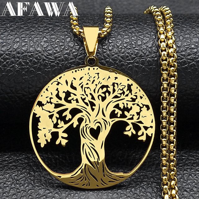 AFAWA Halskette Baum des Lebens, Edelstahl, Gold, Unisex - Bild 1