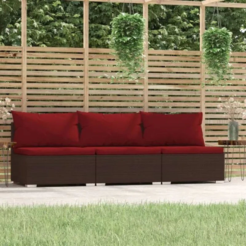 VIDAXL Prolenta Premium 3-Sitzer-Sofa aus braunem Poly-Rattan inklusive Kissen - Bild 1