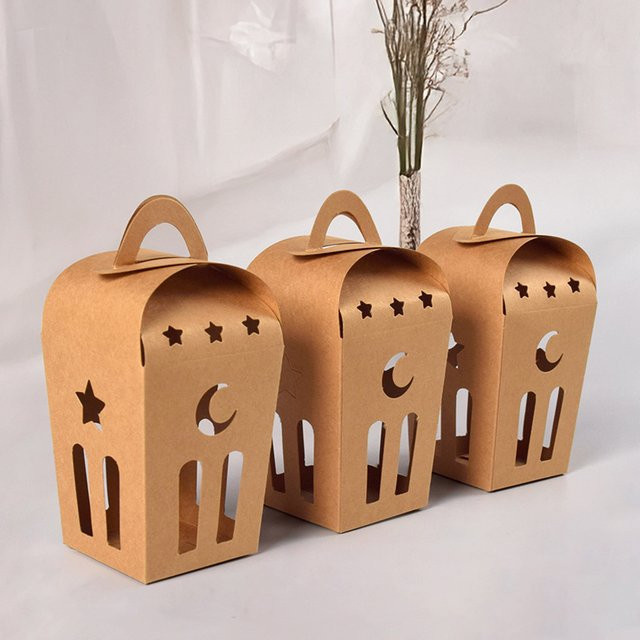 5er-Pack Eid Mubarak Geschenkboxen aus Kraftpapier in Schlossform, Braun, Dekoration für Ramadan Kareem und Eid Al Adha Partys - Bild 1