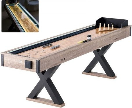 VEVOR 2-in-1 Shuffleboard und Bowling Kombispielset mit LED-Beleuchtung, 9 Fuß langes Shuffleboard mit kratzfestem MDF-Spielfeld, inklusive 8 Pucks, Bowlingset, Wachs und Bürste - Bild 1