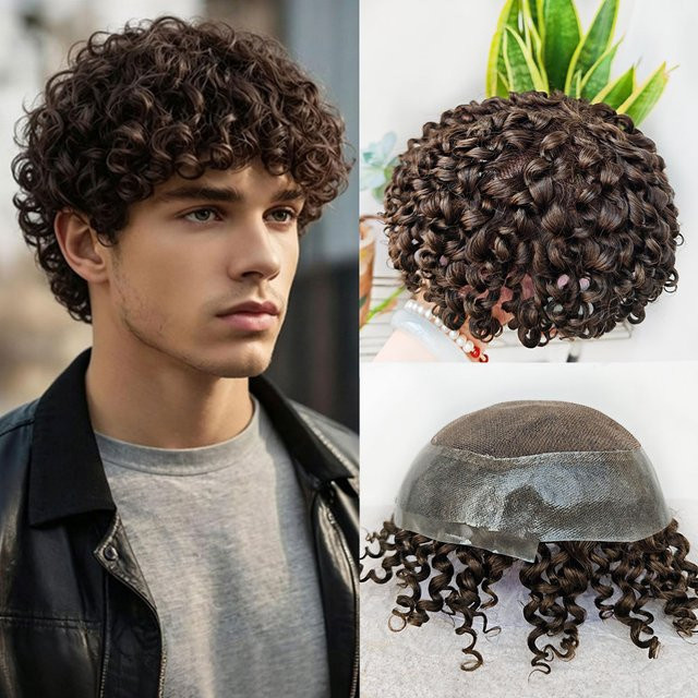 Teraman Echthaar Perücke für Herren, Kinky Curly, Braun, 8x10 Zoll - Bild 1