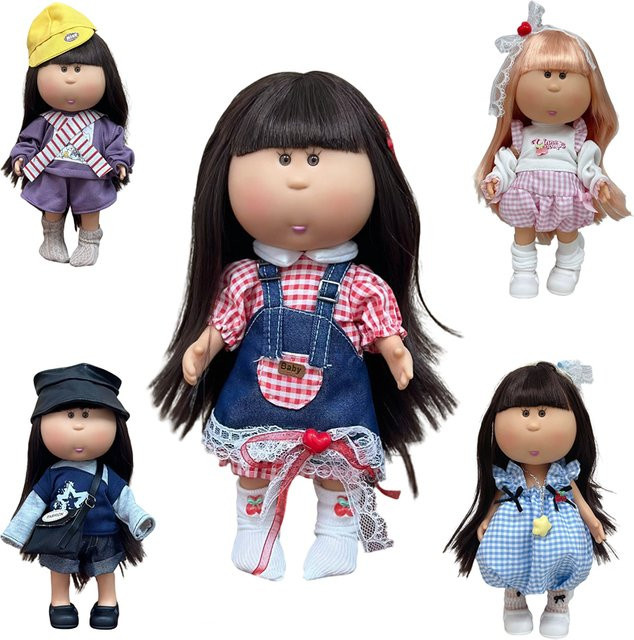 BENQING Welpen-Tier-Outfit, Kleidung für 24 cm spanische Kartoffelpuppe, kariertes Lätzchenkleid, T-Shirt-Set, Zubehör - Bild 1