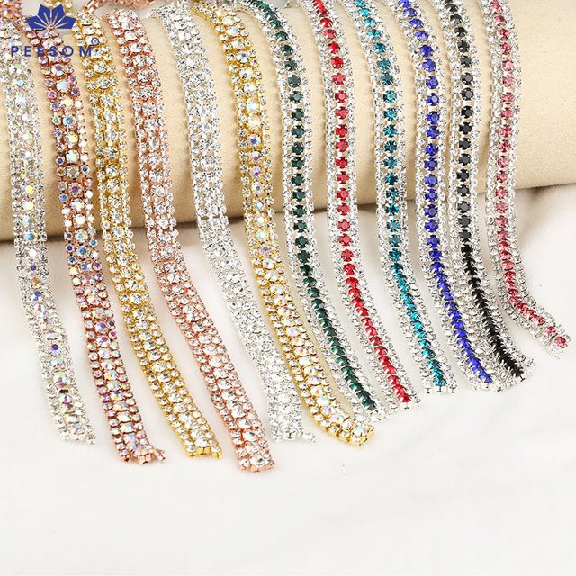 PEESOM Tassenkette, 3 Reihen Kristall Strass, Gold Klaue, 1 Yard - Bild 1