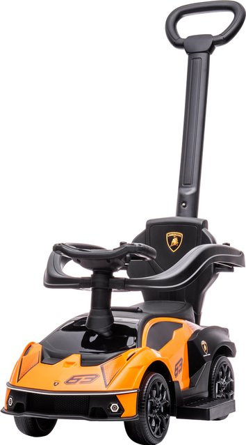 AIYAPLAY Lamborghini Kinderfahrzeug 2 in 1, mit Schiebegriff und Sicherheitsgitter, Lenkrad und Hupe, Orange und Schwarz - Bild 1