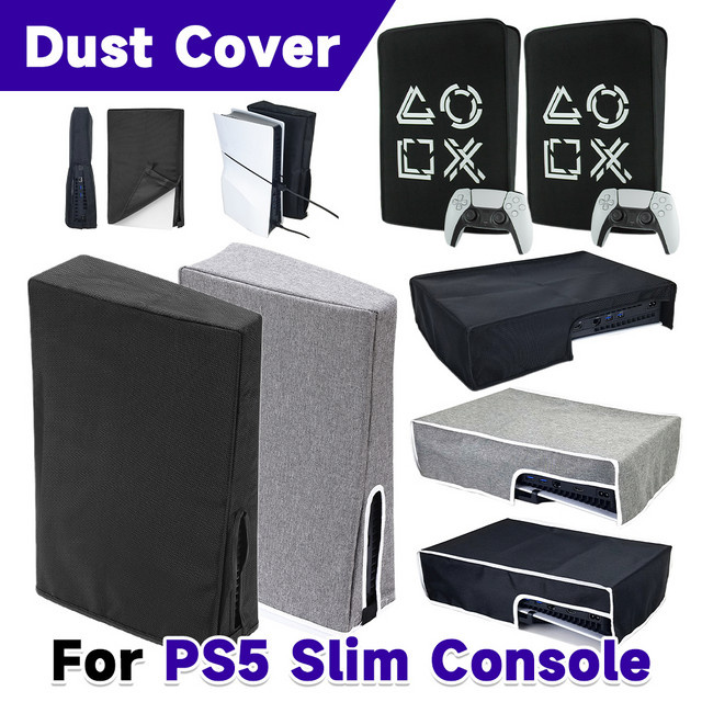 ALLOYSEED Staubschutzhülle aus 1680D Oxford-Gewebe für PlayStation 5 Slim, kratzfest, vertikal oder horizontal nutzbar, Grau/Schwarz - Bild 1