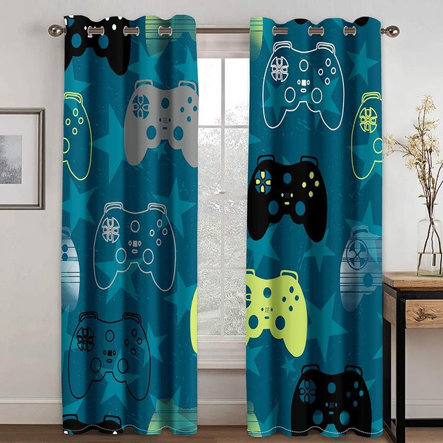 Gamepad Switch Vorhänge für Kinderzimmer und Wohnzimmer, 2er-Set Blau, B: 65 cm, H: 60 cm - Bild 1