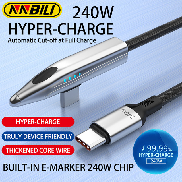 NNBILI Hochgeschwindigkeits-Train LED Schnelllade-Datenkabel USB-A auf USB-C in Silber für Huawei und OPPO - Bild 1