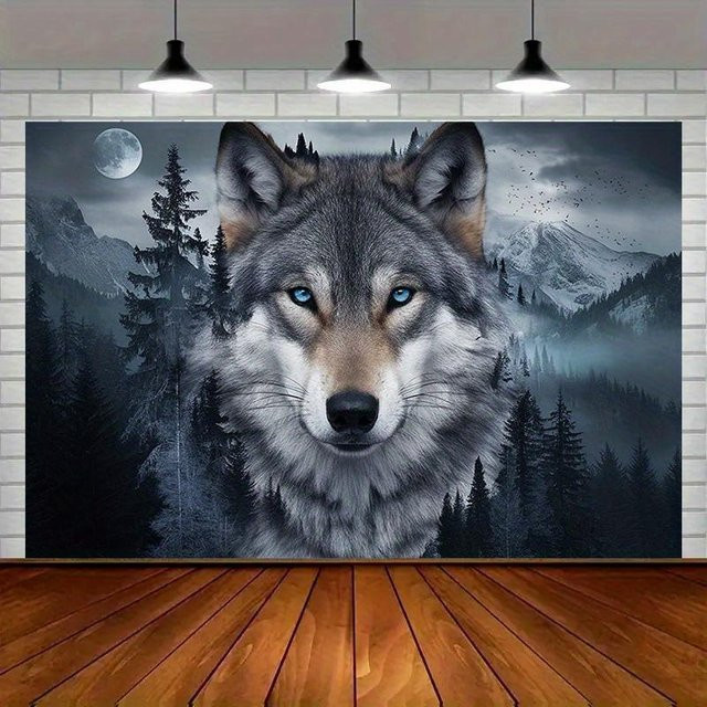 Wandteppich mit einsamem Wolf im geheimnisvollen Wald von JMG Household Supplies, Mehrfarbig, B: 150 cm, H: 130 cm - Bild 1