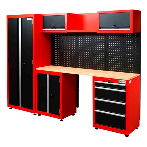Holzmann Maschinen Profi Werkbank WESS13 mit Schrank und Lochplatte, rot/schwarz, B/H/T: 259,2 x 183,0 x 45,8 cm - Bild 3