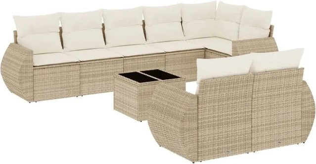 vidaXL 9-tlg Garten-Sofagarnitur in L-Form aus Poly-Rattan mit Kissen in Beige - Bild 1