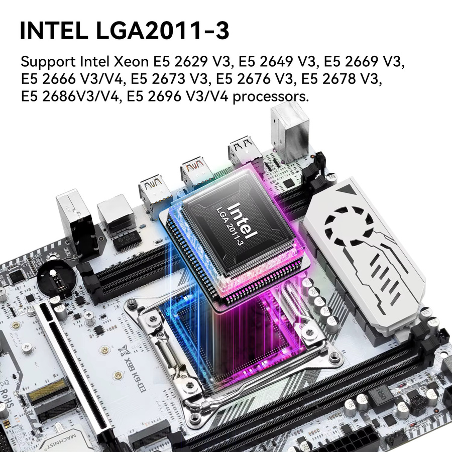 MACHINIST X99 K9-D3 Motherboard Kit mit Intel Xeon E5 2673 V3 Prozessor, 32 GB DDR3 1866 MHz und NVMe M.2, Micro-ATX, LGA 2011-3 - Bild 4