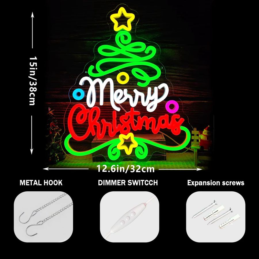 Wanxing Frohe Weihnachten Neonschild Dimmbarer Weihnachtsbaum als Wanddekoration für dein Zuhause - Bild 2