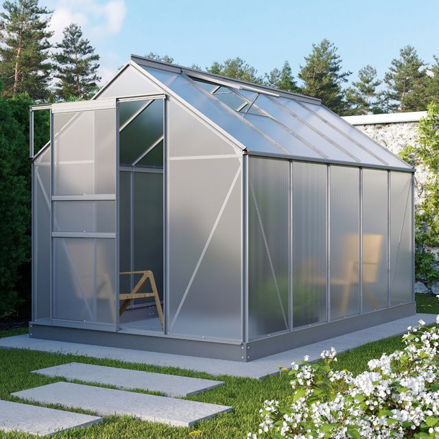 Vitavia Gewächshaus Planet 6200 mit Fundament, Aluminium Eloxiert, Silber, Polycarbonat, B: 195 cm, T: 321 cm, H: 207 cm - Bild 1