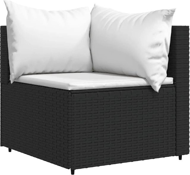 vidaXL Garten-Ecksofa in L-Form aus schwarzem PE-Rattan mit Polsterkissen und Metallrahmen - Bild 1
