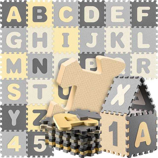 SPIELWERK Puzzlematte 86-teiliges Set Grau mit Zahlen und Buchstaben - Bild 1