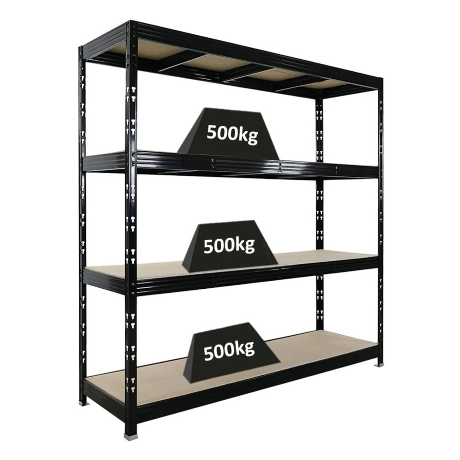 PROREGAL Profi Schwerlastregal Rhino Schwarz mit 4 Spanplatten-Ebenen, B/H/T: 200 x 200 x 60 cm, Stecksystem Lagerregal für Werkstatt, Garage oder Keller - Bild 2