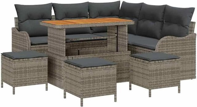 vidaXL Garten-Sofa-Set 9-tlg in Grau mit Kissen und integriertem Stauraum für Terrasse und Garten - Bild 1
