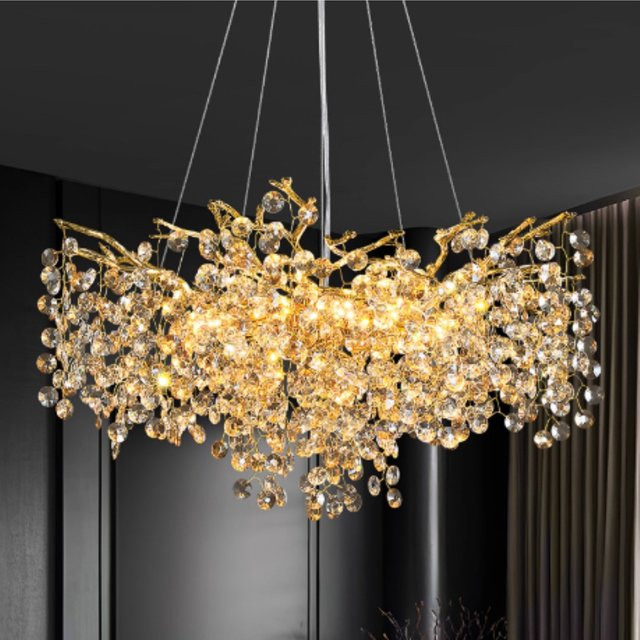 TAONUANSHU LED Kristall Kronleuchter in Gold/Messing, Postmodernes Design mit Zweig-Anhänger für Wohnzimmer und Küche - Bild 1
