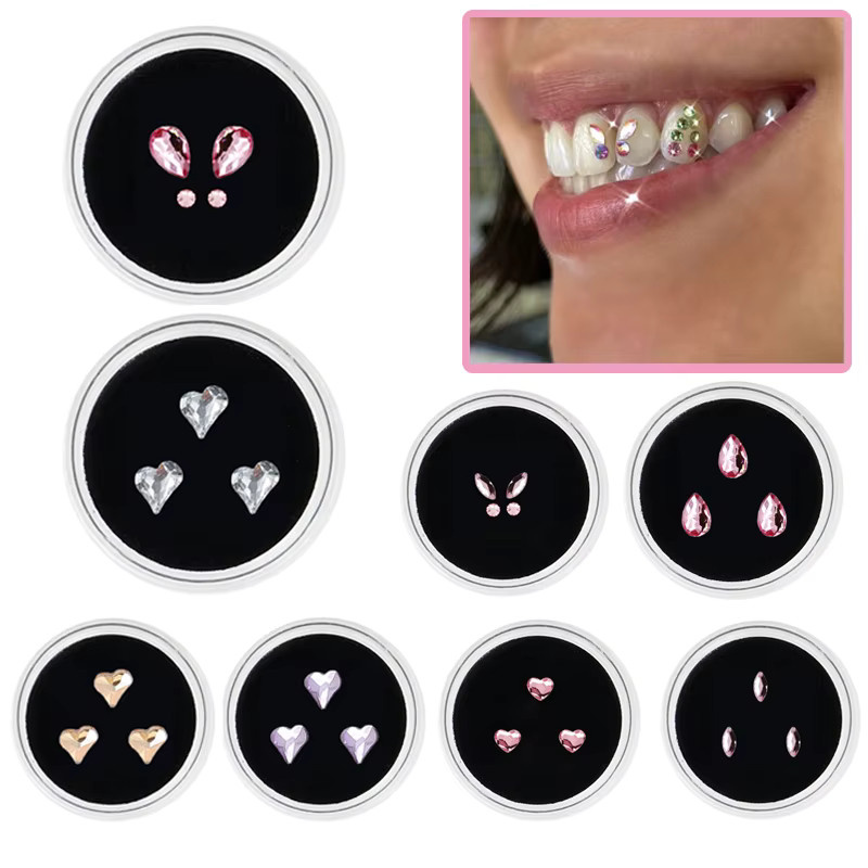 JIECARE Dental Zahn Edelsteine aus Metall für die orale Dekoration, 3er-Set in Herzform - Bild 2